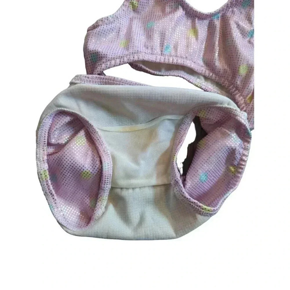 Vintage 90s Croissant Toddler Girl One Piece Swimsuit 24 Months Pink Silver - Picture 5 of 8